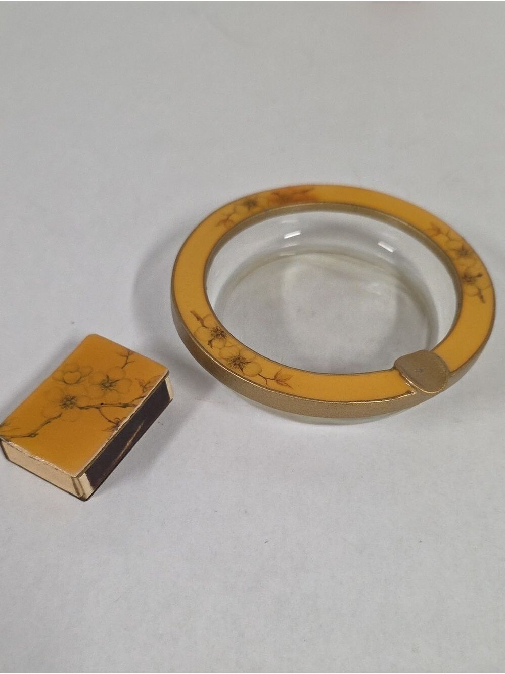 Vintage Bucklers, Inc Enamel Glass Ashtray With Matching Enamel Matchbox Holder
